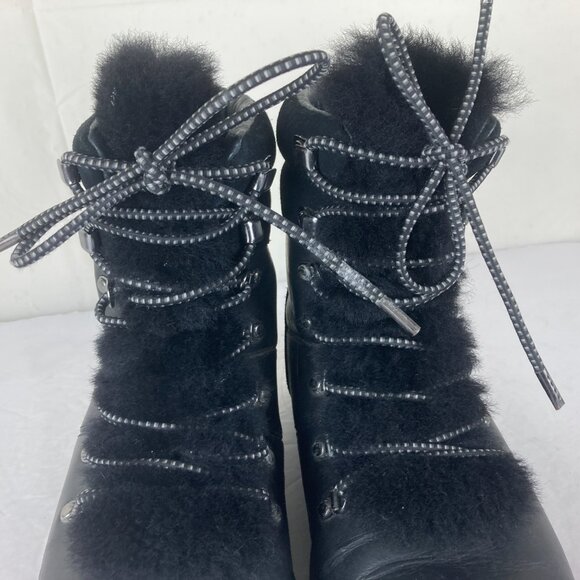 UGG Viki Womens 8.5 Leather Shearling Lace Up Vibram Soles Winter Ankle Boots - Picture 4 of 11